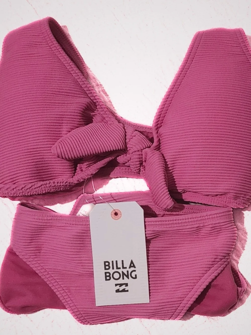 Billabong Ribbed Tie-Front Bikini Set in Mauve Pink Size XLARGE JUNIORS GIRLS